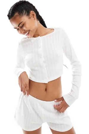 Monki Cropped button up cotton cardigan in (part of a set)
