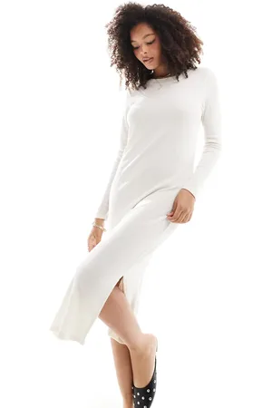 VERO MODA Ribbed jersey midi dress in -White