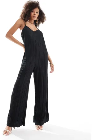 VERO MODA Plisse extreme wide leg strappy jumpsuit in