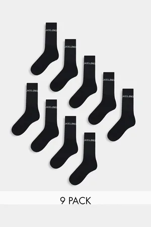 JACK & JONES 9 pack ribbed logo socks in