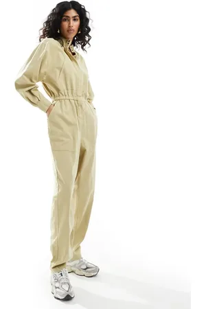 ASOS Elasticated waist tapered leg jumpsuit with concealed placket in -Neutral