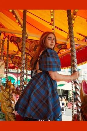 Labelrail X Laura Elizabeth Klein check ruffle smock mini dress in blue