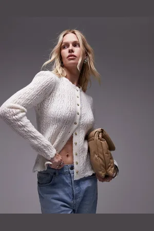 Topshop Knitted pointelle cardi in -White
