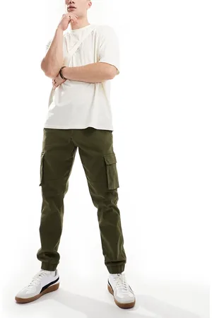 Only & Sons Tapered fit cargo pants with cuffed bottom in khaki-Green