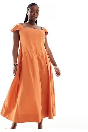 ASOS ASOS DESIGN Curve seamed maxi tennis dress with capped sleeve in -Orange