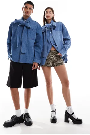 Sister Jane Unisex oversized bow blouse in blue denim
