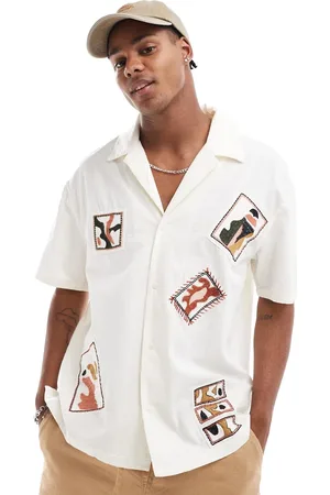 Bershka Floral embroidered stitch shirt in -Neutral