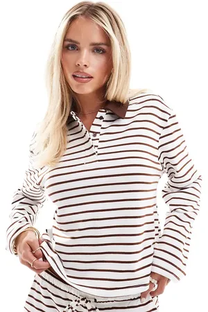VERO MODA Jersey polo top in cream and (part of a set)