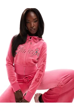 Juicy Couture Velour rose logo zip through hoodie in (part of a set)