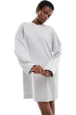 COLLUSION Long sleeve v-neck t-shirt dress in grey marl