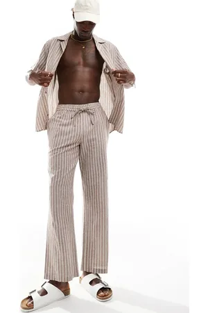 South Beach Linen look stripe beach pants in and white