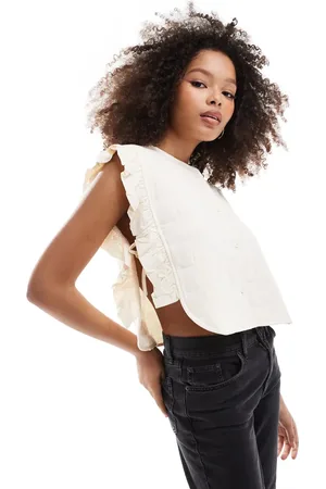 Object Embroidered quilted statement top in cream-White