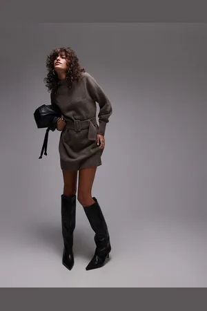 & OTHER STORIES Knitted mini dress with belt in -Brown