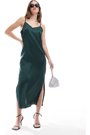 JDY Satin slip maxi dress in emerald