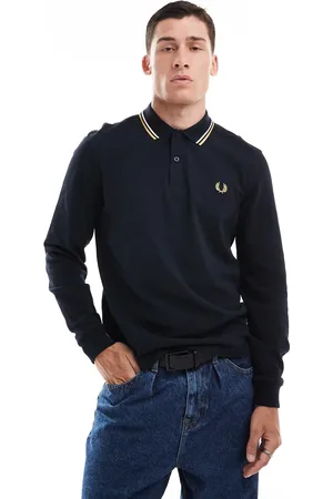 Fred Perry Twin tipped long sleeve polo shirt in black