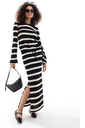 Object Sheer knitted maxi skirt in stripe (part of a set)-White