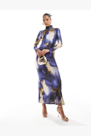 DASKA High neck maxi dress in marble print-Multi