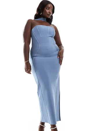 ASOS ASOS DESIGN Curve bandage bandeau midi dress with halter detail in steel -Brown