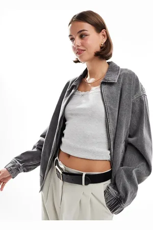 JJXX Oversized collared bomber jacket in washed grey