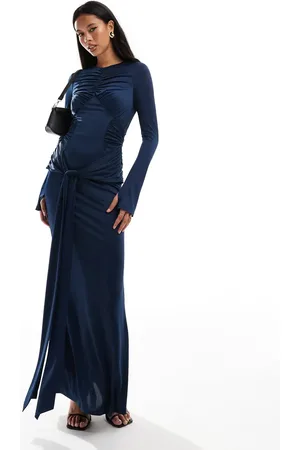 DASKA Ruched drape dress in ink navy