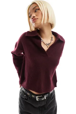 Monki Long sleeve collar knitted sweater in -Red