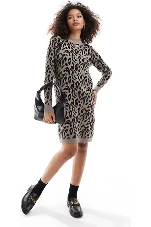 Object Knitted dress in animal print-Neutral