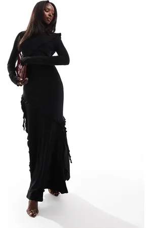 DASKA Ruffle maxi dress in -Brown