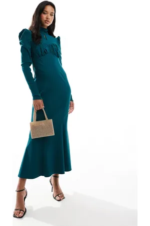 DASKA High neck maxi dress with fishtail skirt in -Blue