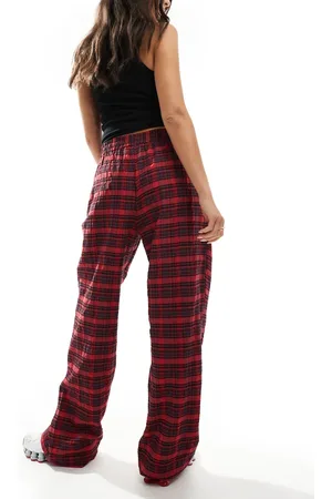 Bershka Button front pull on wide leg pants in check