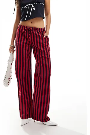 Motel Lirura striped pants in deep red and navy-Multi