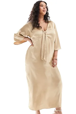 Pretty Lavish Tie front satin midaxi dress in -White