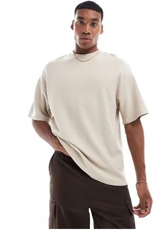 ADPT. Oversized heavyweight ribbed t-shirt in beige-Neutral