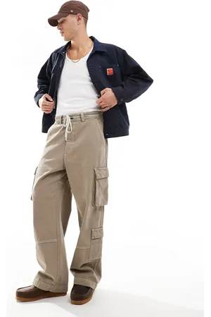 Bershka Straight leg cargo pants in -Grey