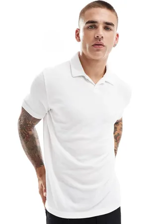 Brave Soul Towelling polo shirt with revere collar in off