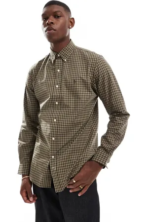 Ralph Lauren Icon logo check poplin shirt in khaki -Brown