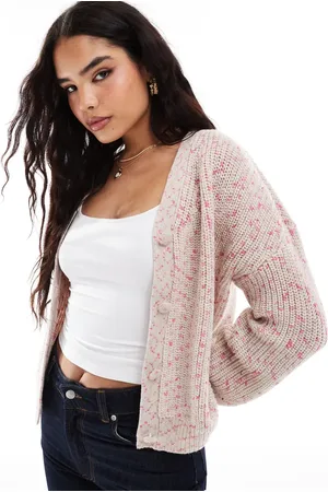 Y.A.S Mottled knit cardigan in cream and pink mix-Multi