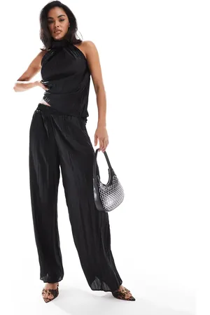 River Island Plisse satin wide leg pants in (part of a set)