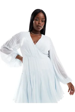 ASOS ASOS DESIGN Curve wrap balloon sleeve mini dress with tie waist detail in
