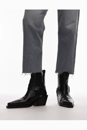 Topshop Maxy leather western boots with harness in