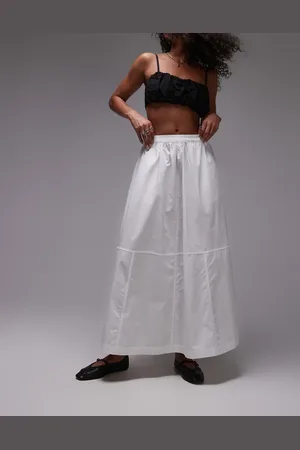 Topshop Poplin midi full skirt in -White