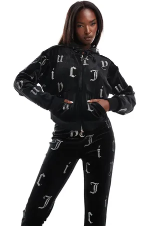 Juicy Couture Velour monogram oversized cropped zip through hoodie in (part of a set)