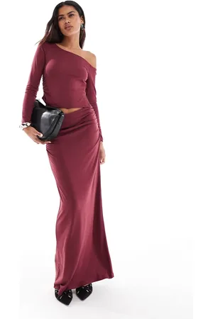 Something New Corpcore heavyweight jersey ruched side maxi skirt in red (part of a set)