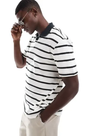 ASOS Relaxed fit polo in black and white stripe