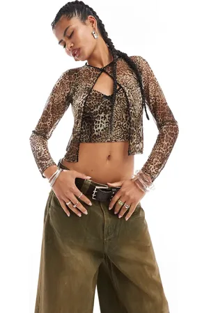 Daisy Street Print mesh cardigan and cami set-Multi