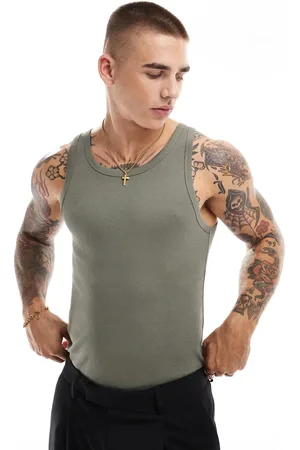 New Look Muscle fit rib singlet in -Green