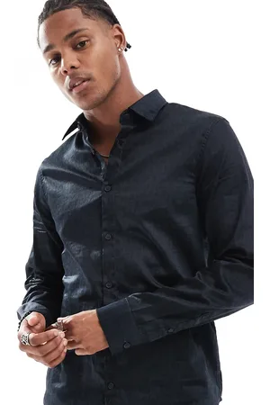 Armani Exchange All over logo text long sleeve shirt in navy