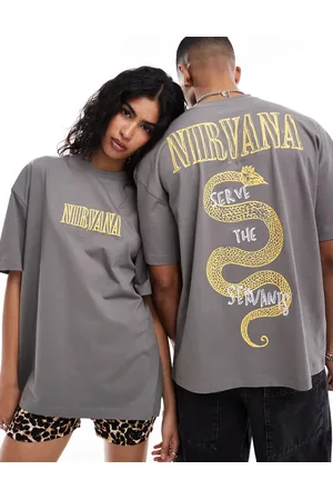 ASOS Unisex oversized licence band t-shirt with Nirvana prints in -Grey