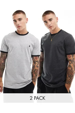 French Connection French Connection 2 pack ringer t-shirt in charcoal and light grey-Multi