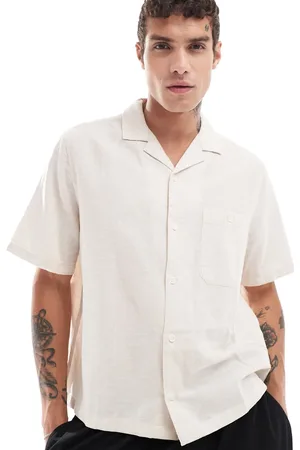 ASOS Boxy relaxed linen shirt with revere collar in -Neutral