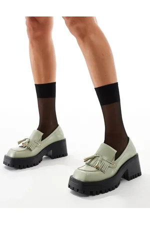 Raid Tulip heeled tassel loafers in sage green